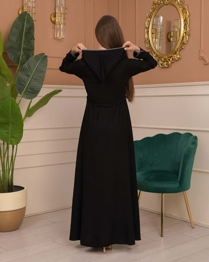 Hooded-Belted Rose Rise Abaya 695 - Anthrazit