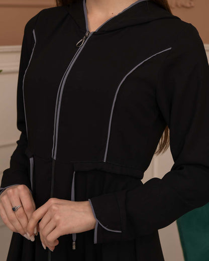 Hooded-Belted Rose Rise Abaya 695 - Anthrazit