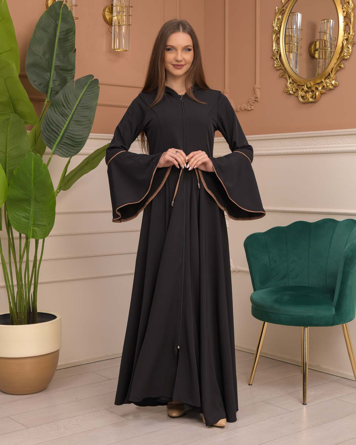 Hooded-Belted Brada Abaya 696 - Beige