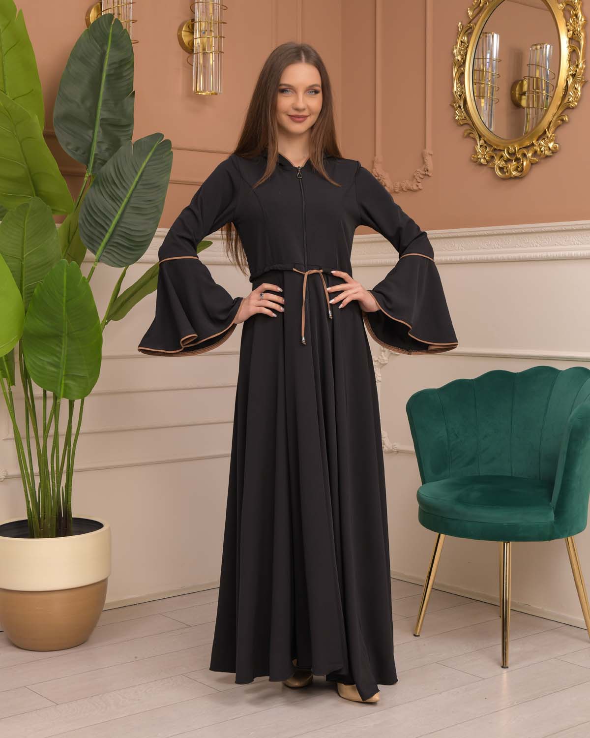 Hooded-Belted Brada Abaya 696 - Beige