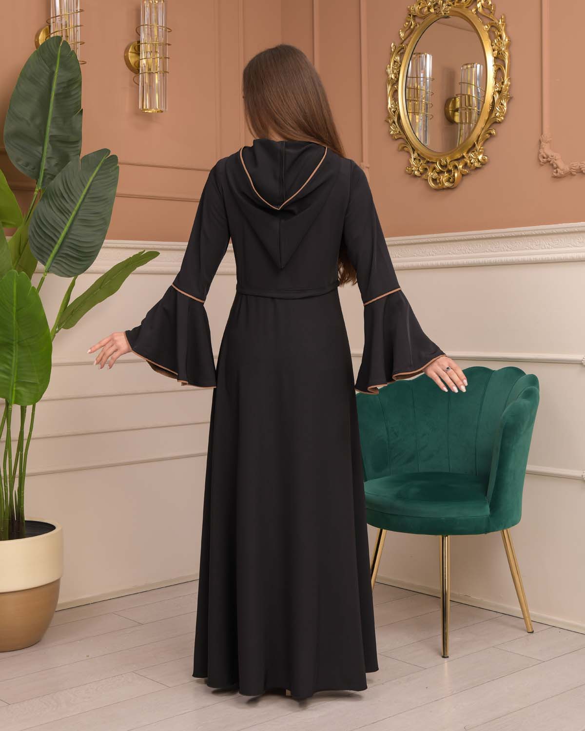 Hooded-Belted Brada Abaya 696 - Beige