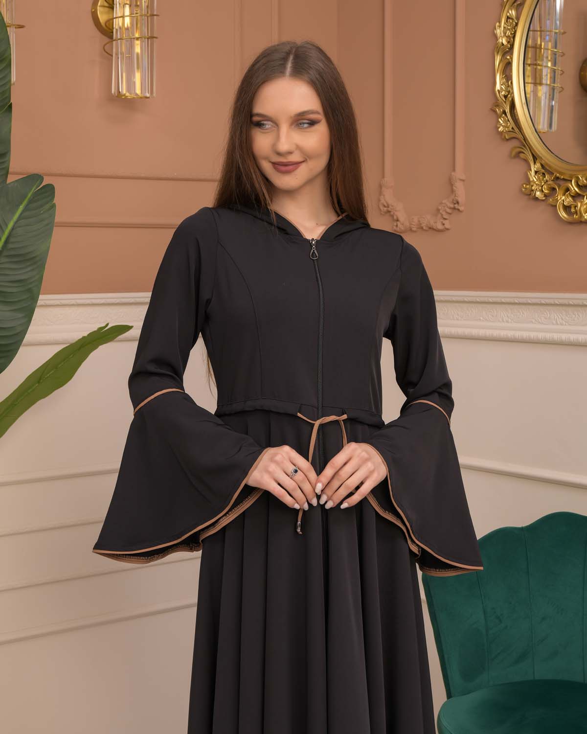 Hooded-Belted Brada Abaya 696 - Beige