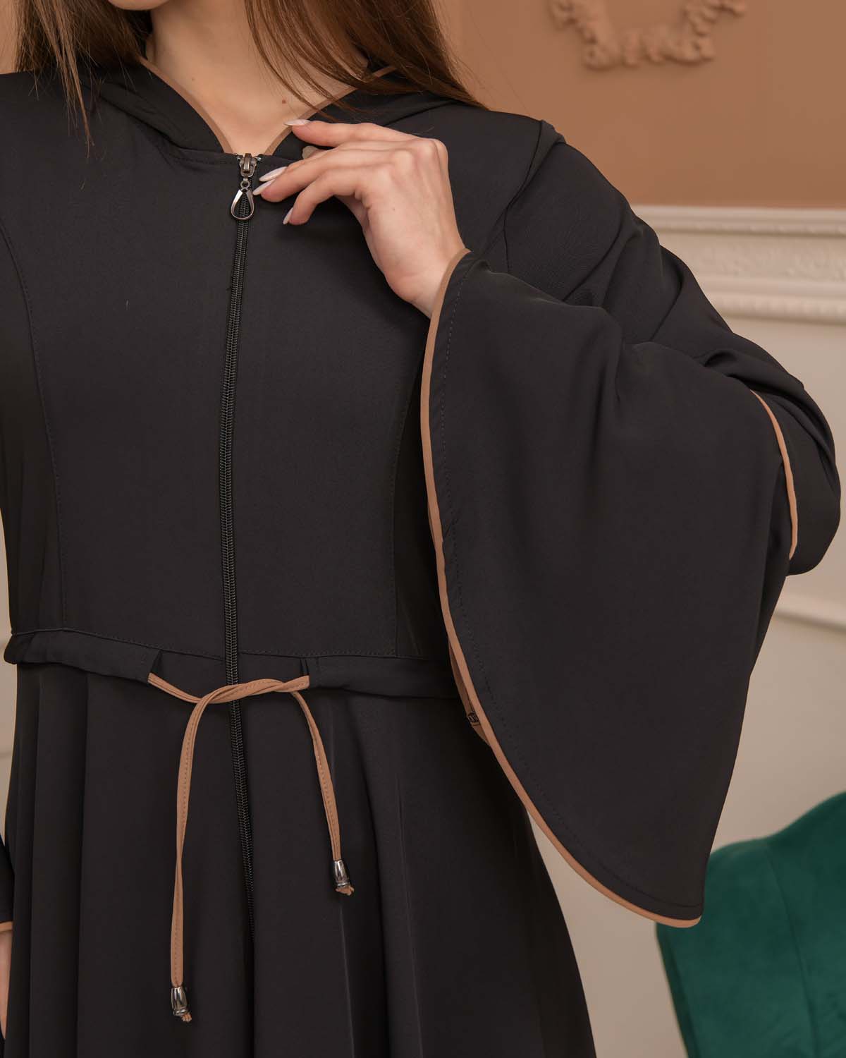 Hooded-Belted Brada Abaya 696 - Beige