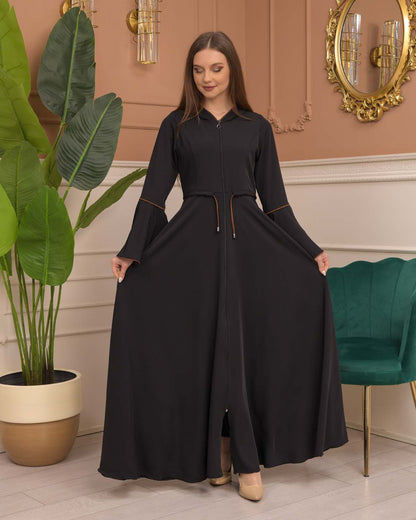 Hooded-Belted Brada Abaya 696 - Braun