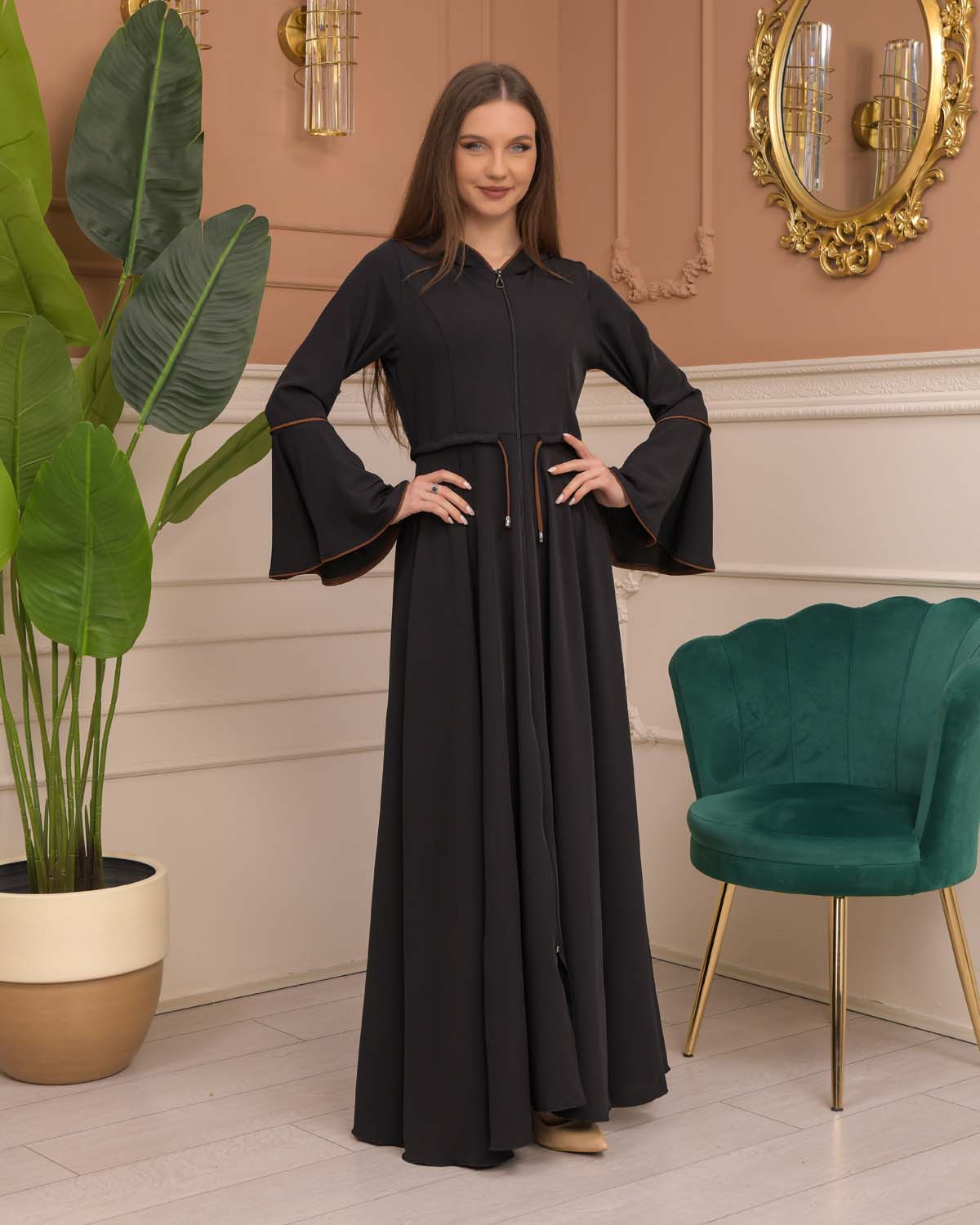 Hooded-Belted Brada Abaya 696 - Braun