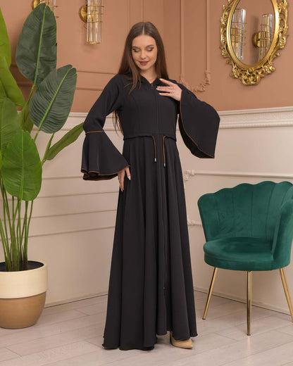 Hooded-Belted Brada Abaya 696 - Braun