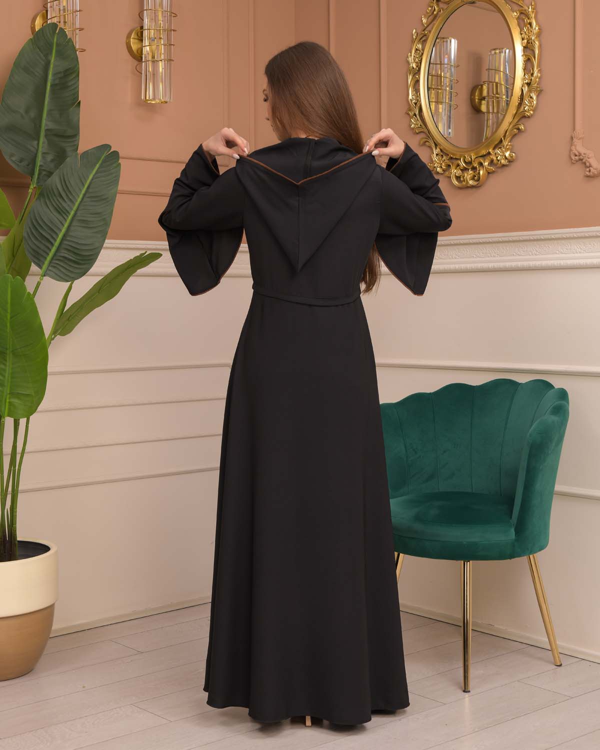 Hooded-Belted Brada Abaya 696 - Braun