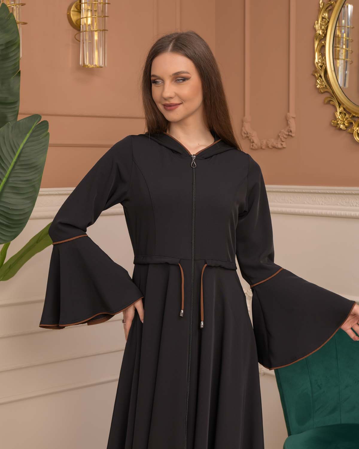 Hooded-Belted Brada Abaya 696 - Braun