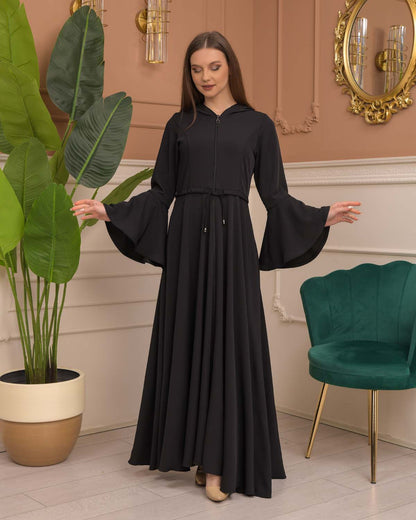 Hooded-Belted Brada Abaya 696 - Schwarz