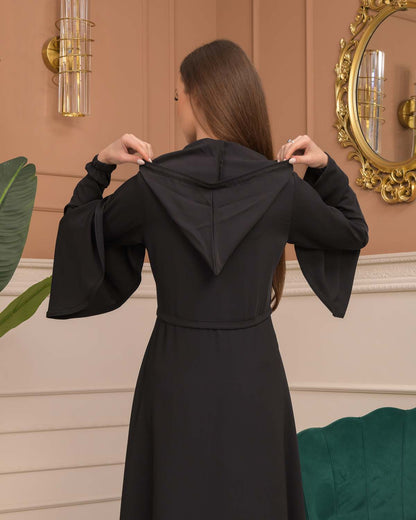 Hooded-Belted Brada Abaya 696 - Schwarz