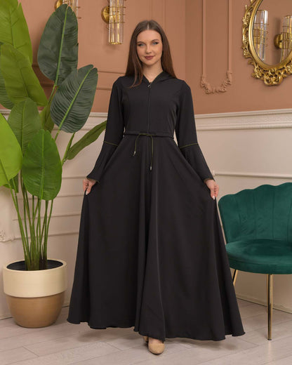 Hooded-Belted Brada Abaya 696 - Khaki