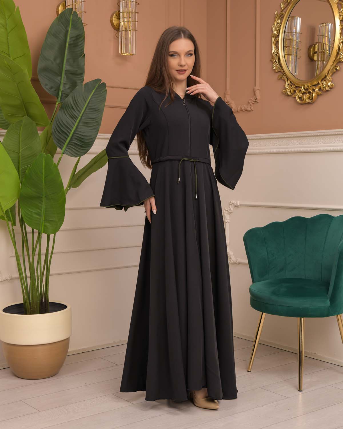 Hooded-Belted Brada Abaya 696 - Khaki