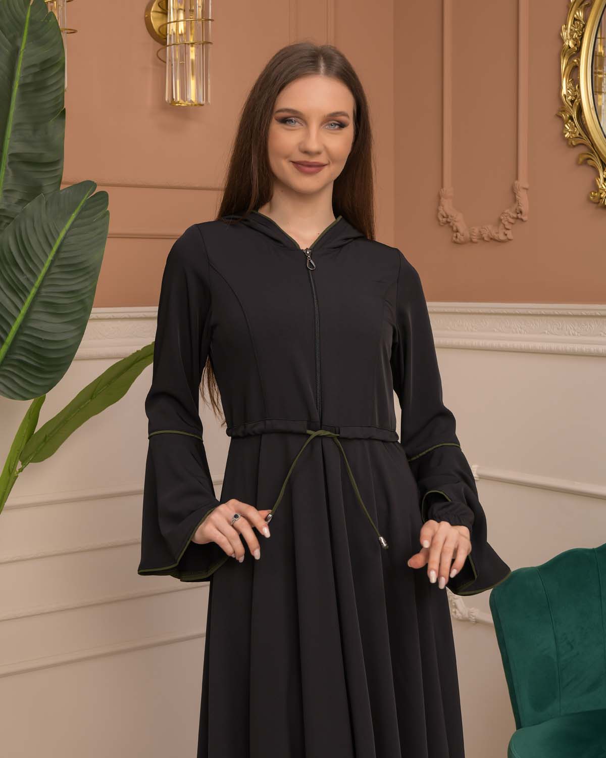 Hooded-Belted Brada Abaya 696 - Khaki