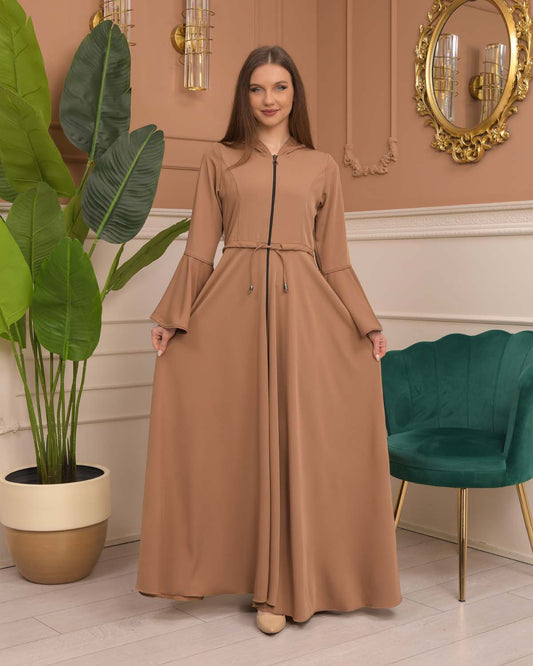 Hooded-Belted Brada Abaya 696 - Cognac