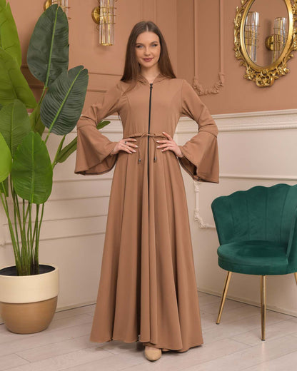 Hooded-Belted Brada Abaya 696 - Cognac