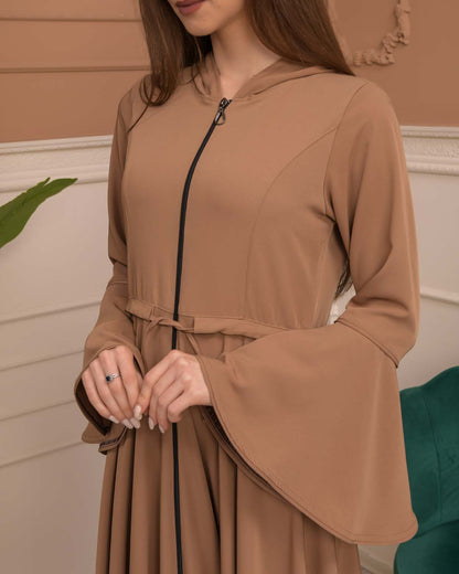 Hooded-Belted Brada Abaya 696 - Cognac