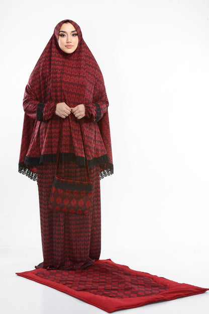 Sandy-Stoff Gebetsset mit gepolsterter Matte 701 - Bordeaux