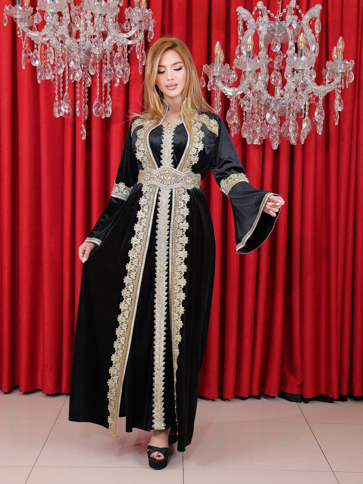 Soft Velvet Korean Caftan - 4119 - Schwarz