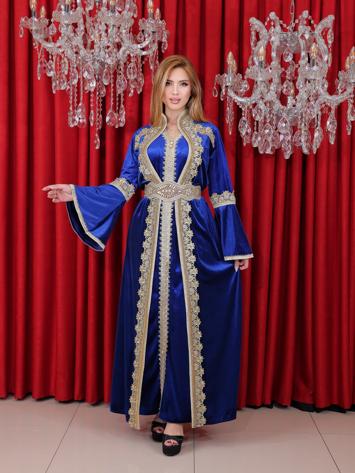 Soft Velvet Korean Caftan - 4119 - Blau