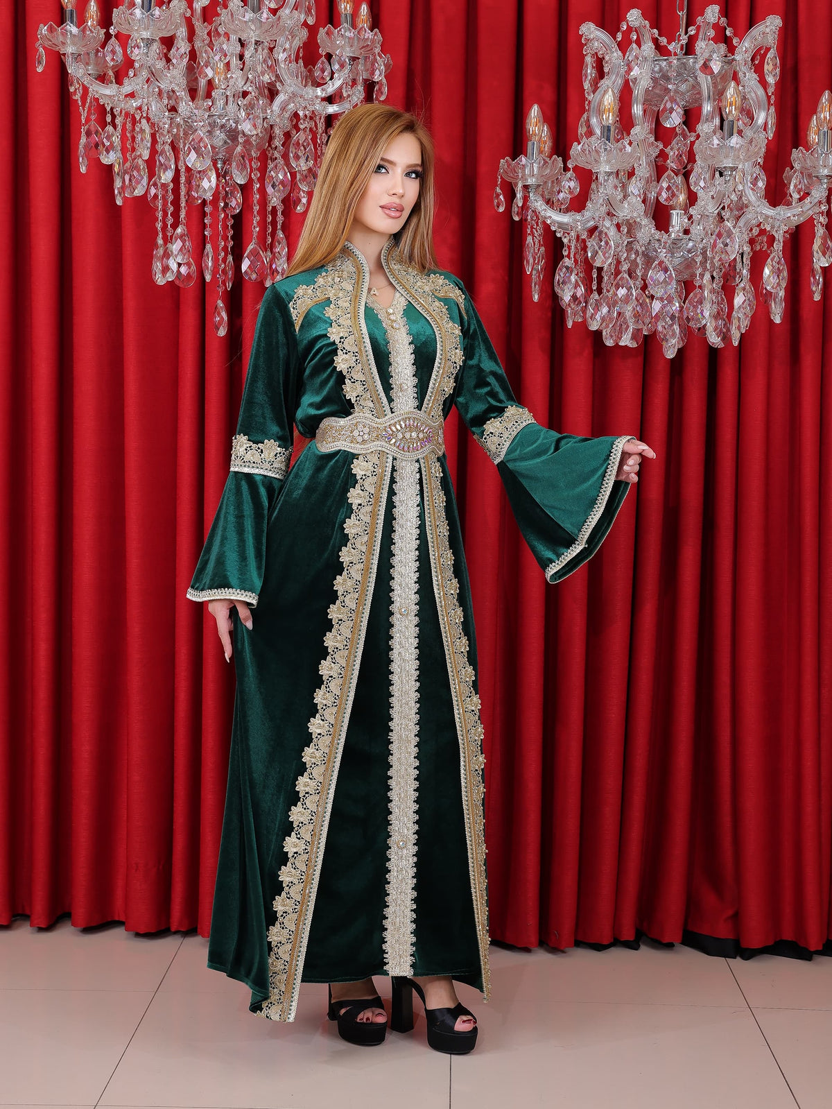 Soft Velvet Korean Caftan - 4119 - Khaki