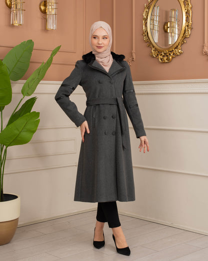 Womens Mohair Wool Trench Coat "Winter Elegance" - Code 1371 - Anthrazit