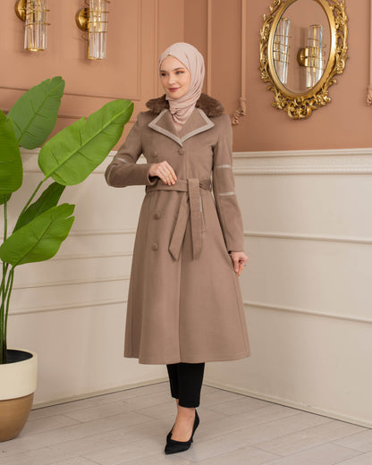 Womens Mohair Wool Trench Coat "Winter Elegance" - Code 1371 - Hellbraun