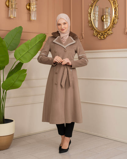 Womens Mohair Wool Trench Coat "Winter Elegance" - Code 1371 - Hellbraun