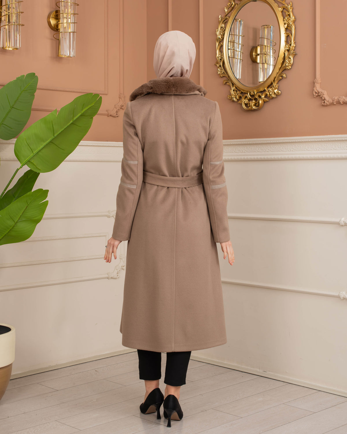 Womens Mohair Wool Trench Coat "Winter Elegance" - Code 1371 - Hellbraun