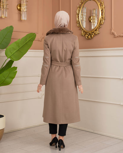Womens Mohair Wool Trench Coat "Winter Elegance" - Code 1371 - Hellbraun