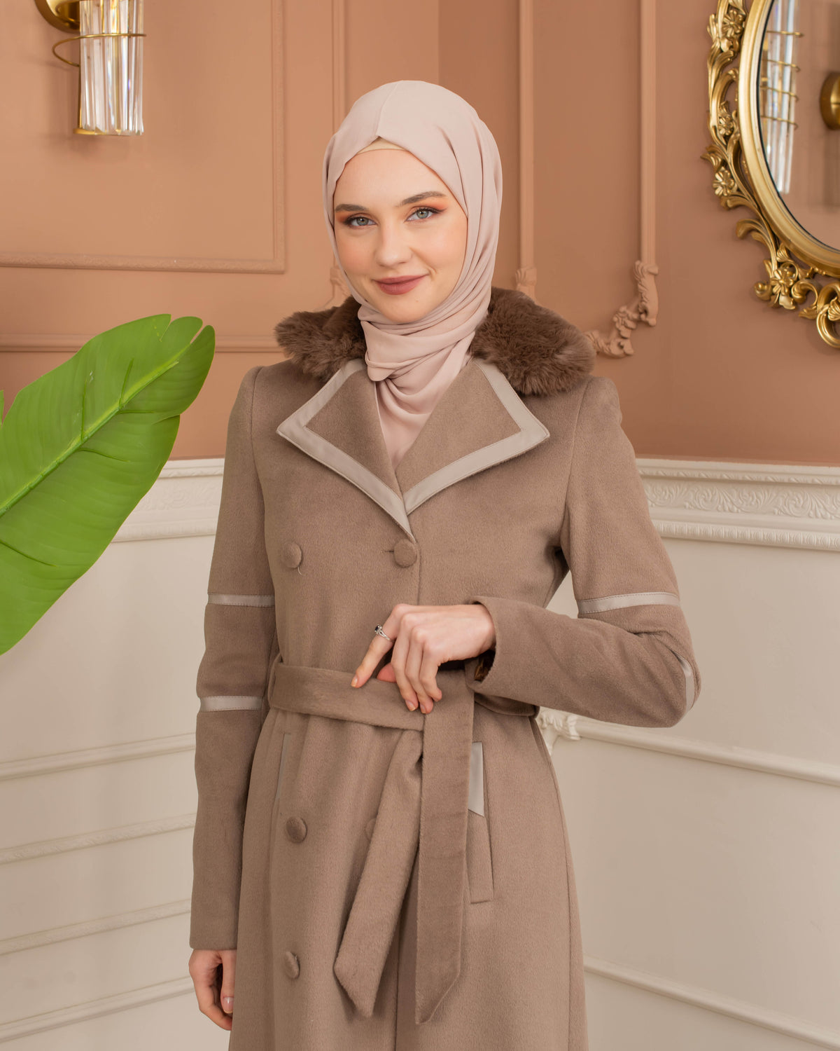 Womens Mohair Wool Trench Coat "Winter Elegance" - Code 1371 - Hellbraun