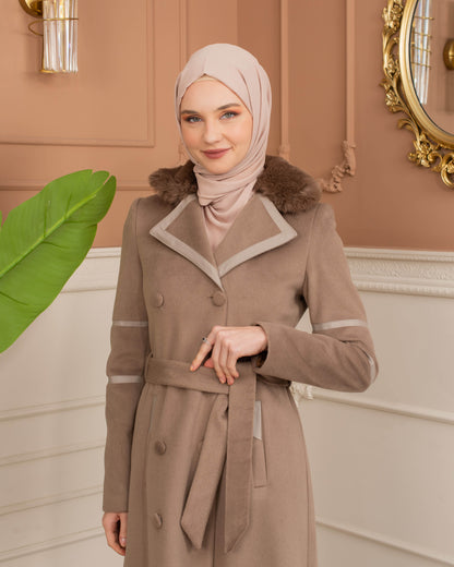 Womens Mohair Wool Trench Coat "Winter Elegance" - Code 1371 - Hellbraun