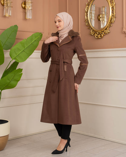 Womens Mohair Wool Trench Coat "Winter Elegance" - Code 1371 - Braun