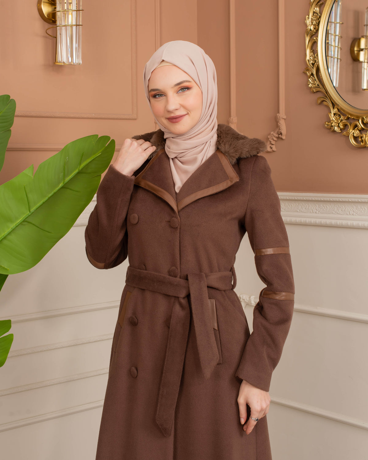 Womens Mohair Wool Trench Coat "Winter Elegance" - Code 1371 - Braun