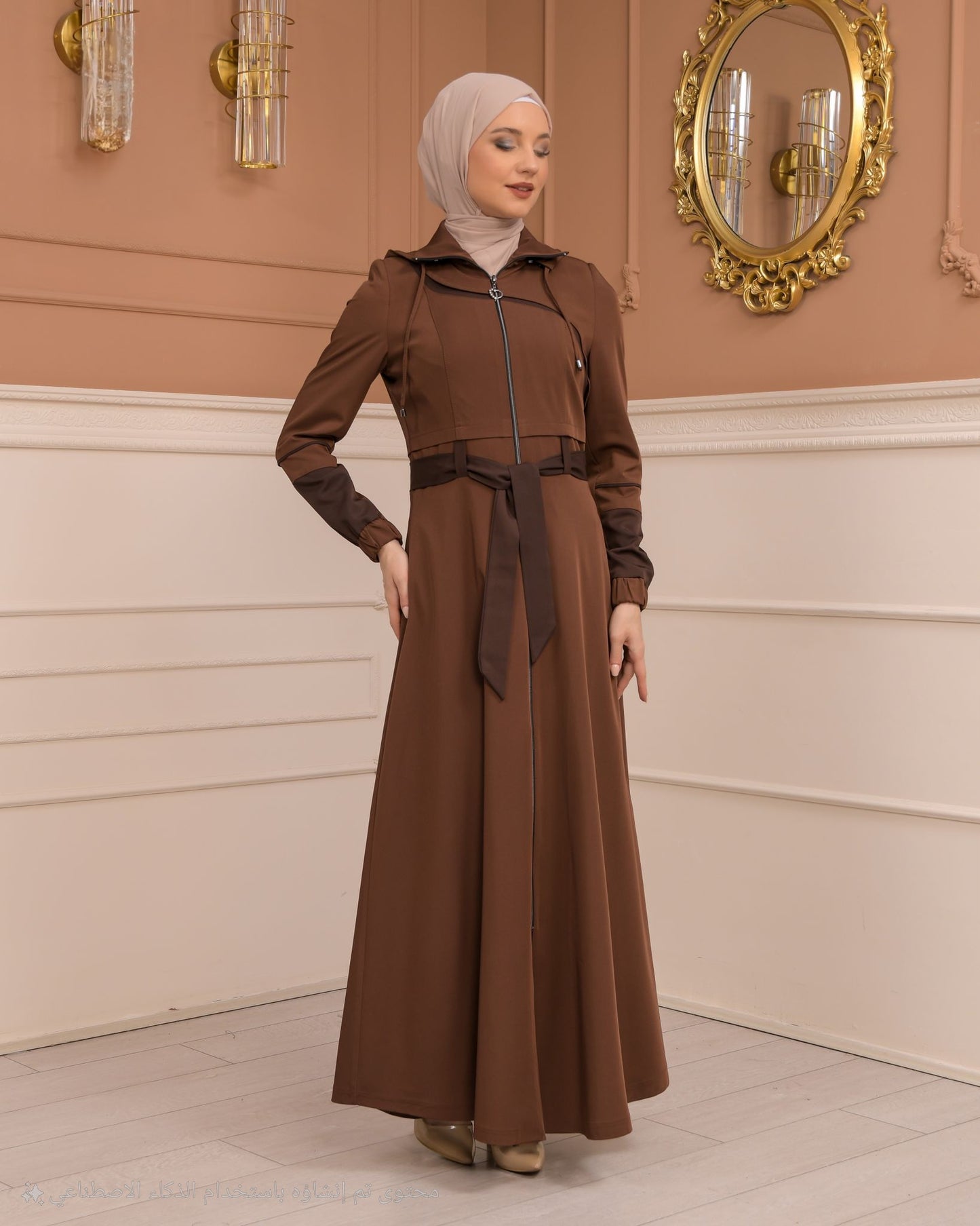 Eleganter brada-Manto mit Satinfutter und abnehmbarer Kapuze 1234 - Braun