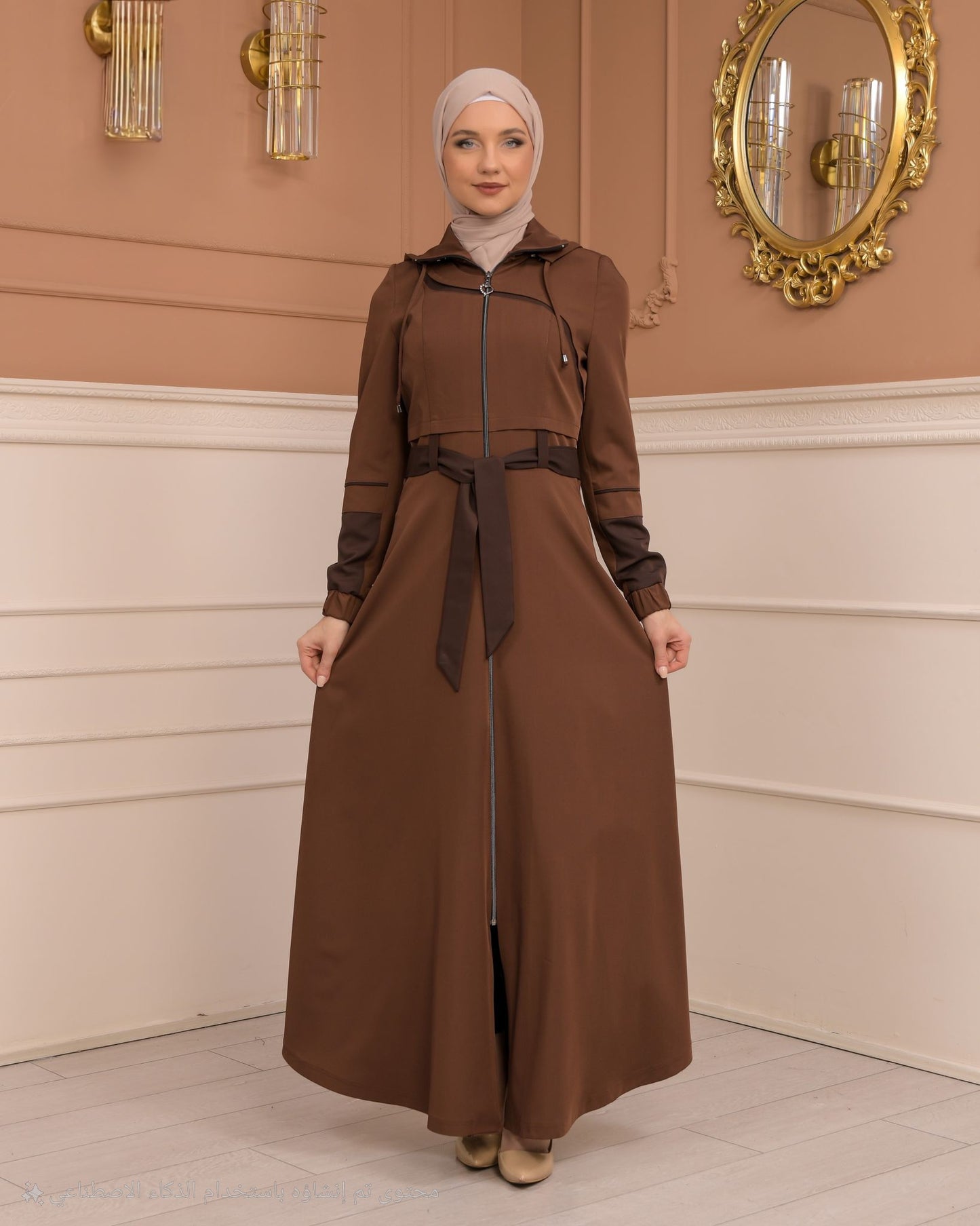 Eleganter brada-Manto mit Satinfutter und abnehmbarer Kapuze 1234 - Braun