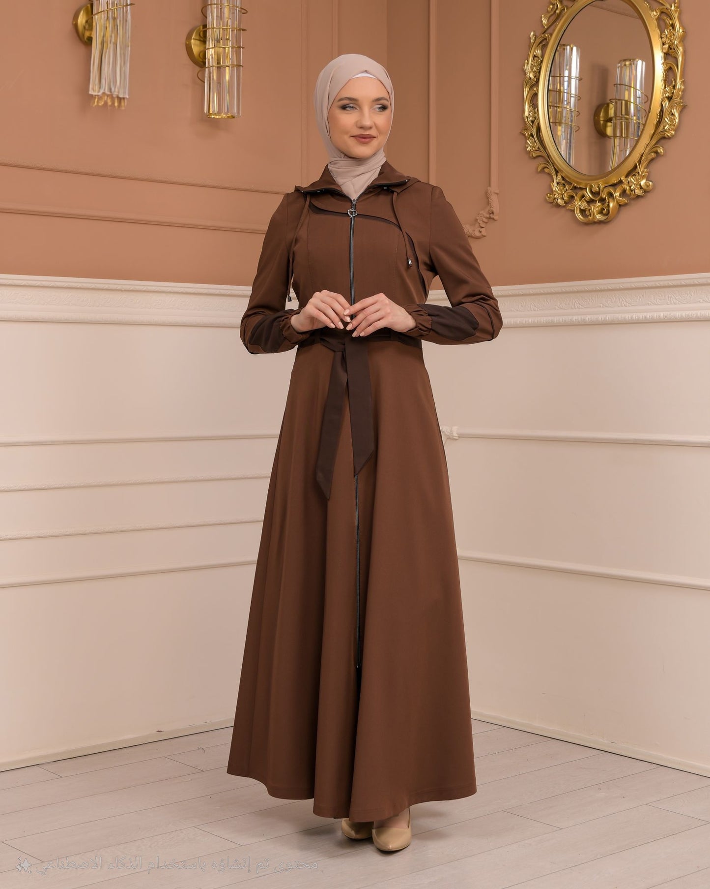 Eleganter brada-Manto mit Satinfutter und abnehmbarer Kapuze 1234 - Braun