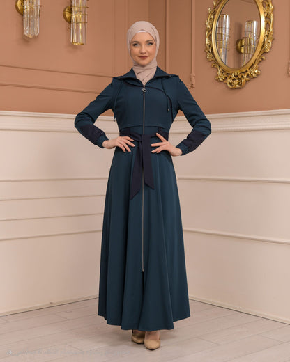 Eleganter brada-Manto mit Satinfutter und abnehmbarer Kapuze 1234 - Türkis