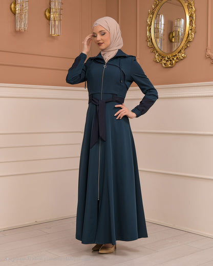 Eleganter brada-Manto mit Satinfutter und abnehmbarer Kapuze 1234 - Türkis