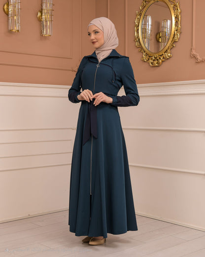 Eleganter brada-Manto mit Satinfutter und abnehmbarer Kapuze 1234 - Türkis