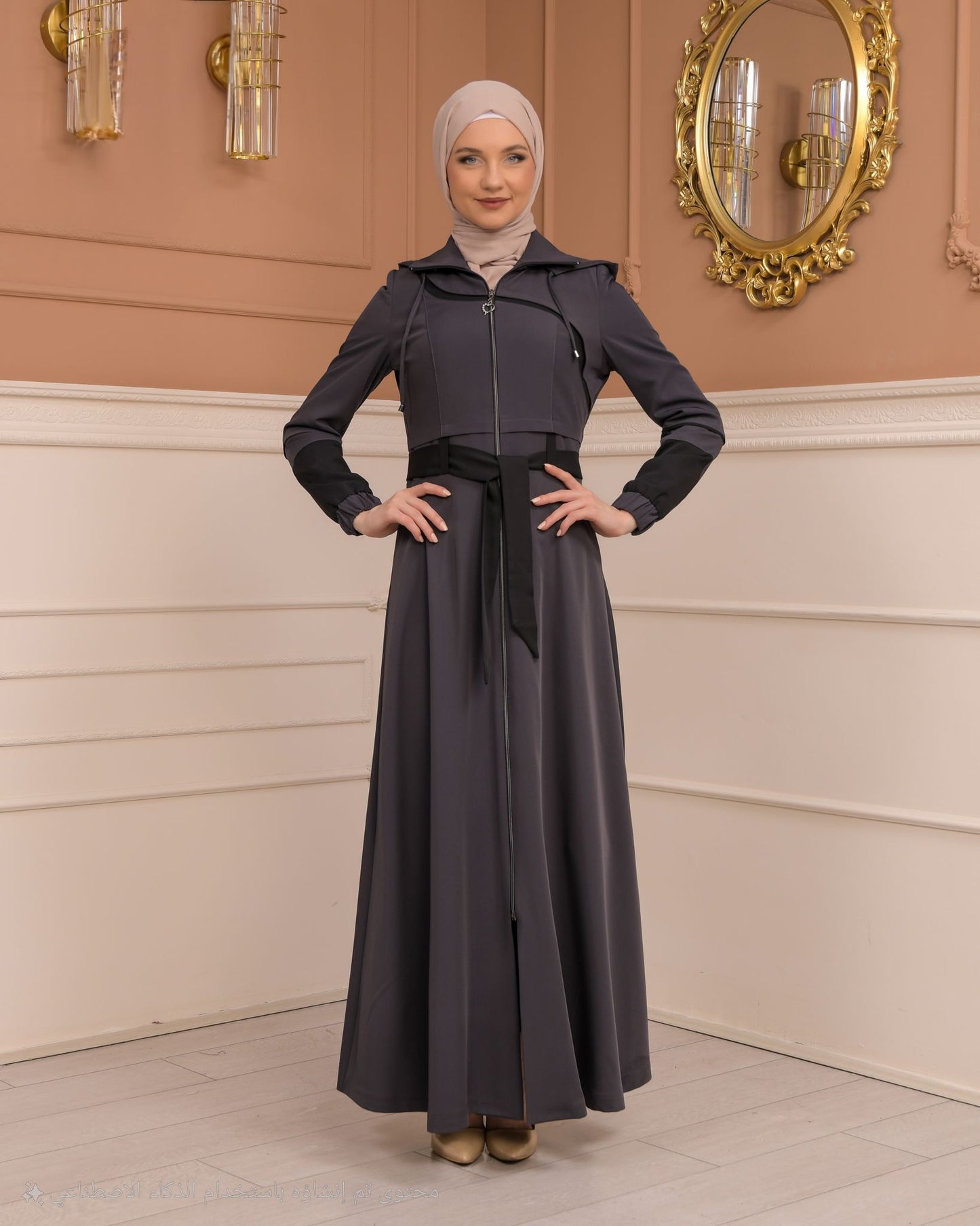 Eleganter brada-Manto mit Satinfutter und abnehmbarer Kapuze 1234 - Grau