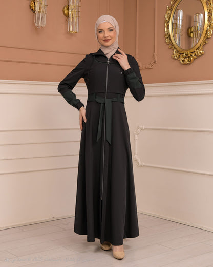 Eleganter brada-Manto mit Satinfutter und abnehmbarer Kapuze 1234 - Schwarz