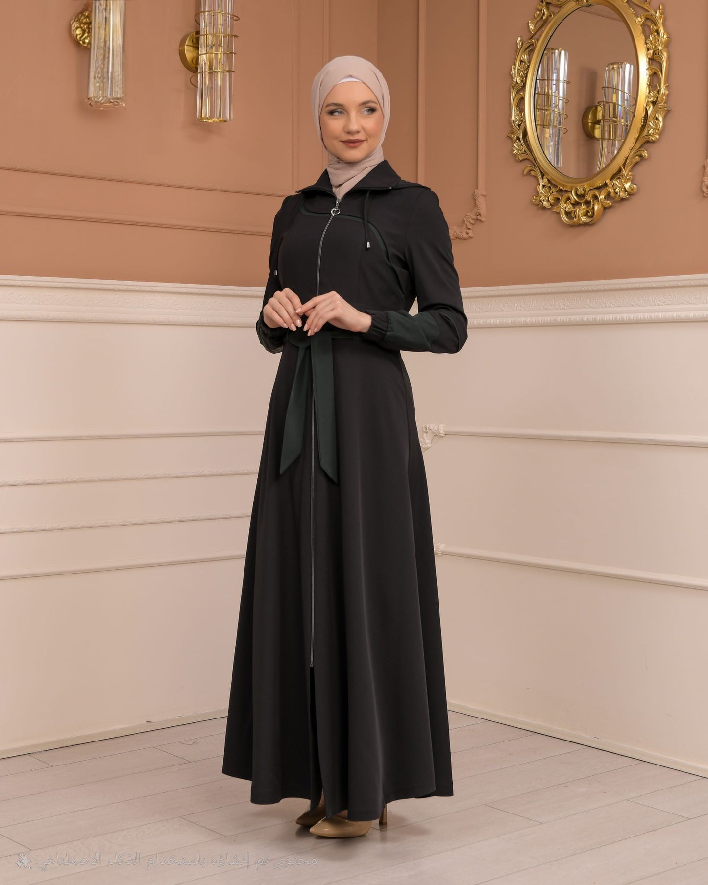 Eleganter brada-Manto mit Satinfutter und abnehmbarer Kapuze 1234 - Schwarz