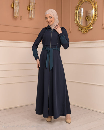 Eleganter brada-Manto mit Satinfutter und abnehmbarer Kapuze 1234 - Dunkelblau