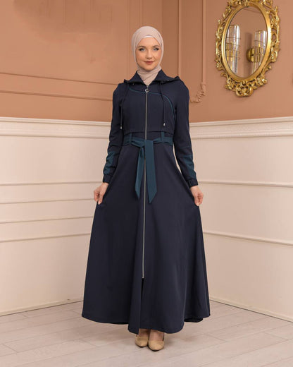 Eleganter brada-Manto mit Satinfutter und abnehmbarer Kapuze 1234 - Dunkelblau