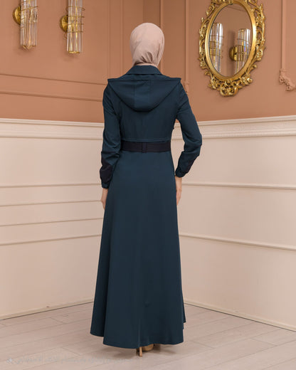 Eleganter brada-Manto mit Satinfutter und abnehmbarer Kapuze 1234 - Türkis