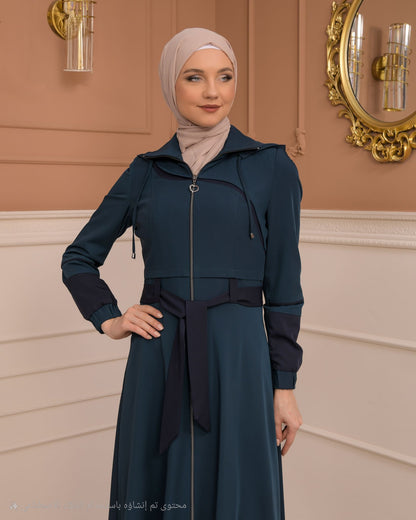 Eleganter brada-Manto mit Satinfutter und abnehmbarer Kapuze 1234 - Türkis