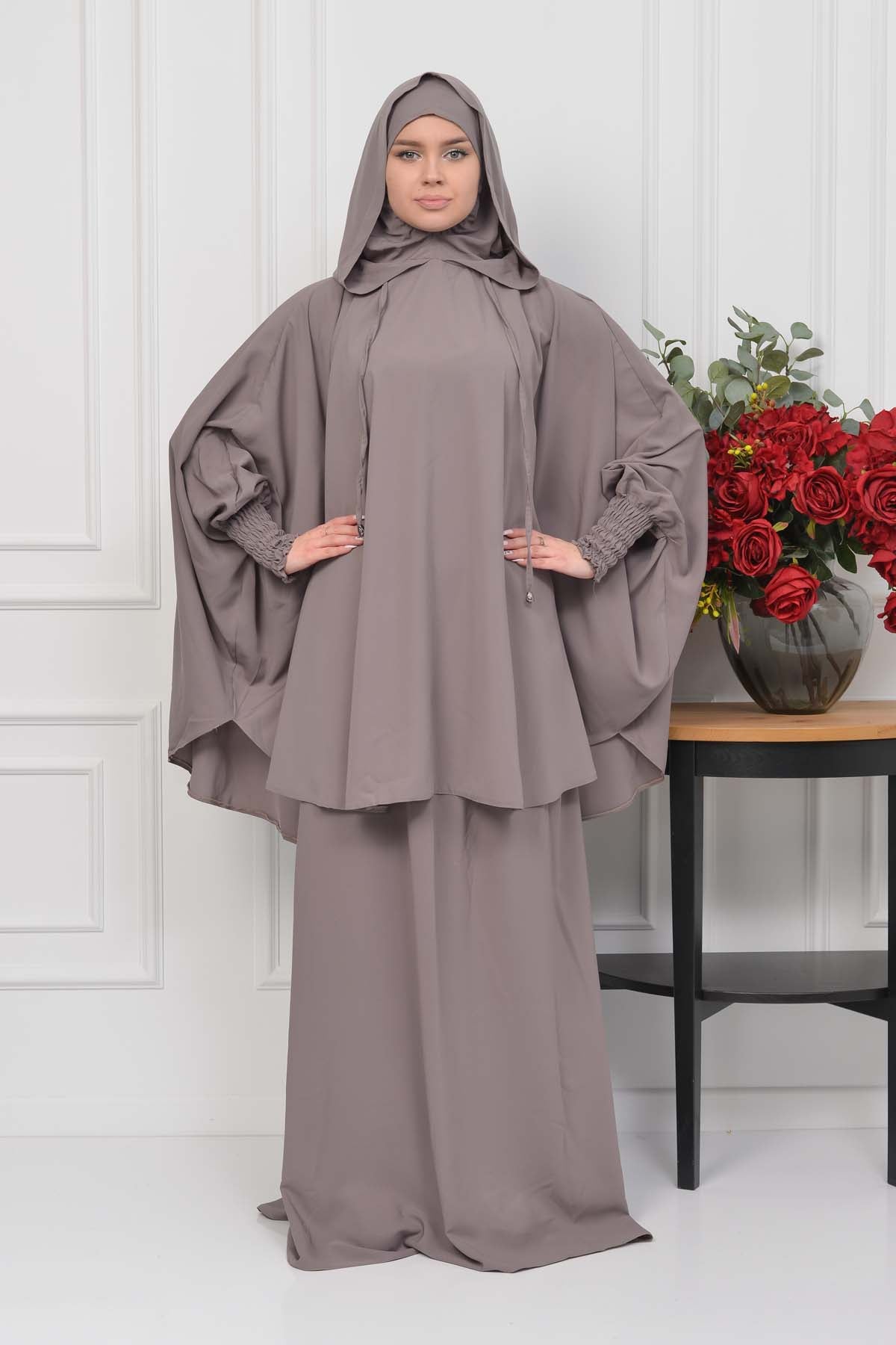 Muslim Hijab Dresses For Women -Standard Size Hooded Veiled Sheet 824 - Hellbraun