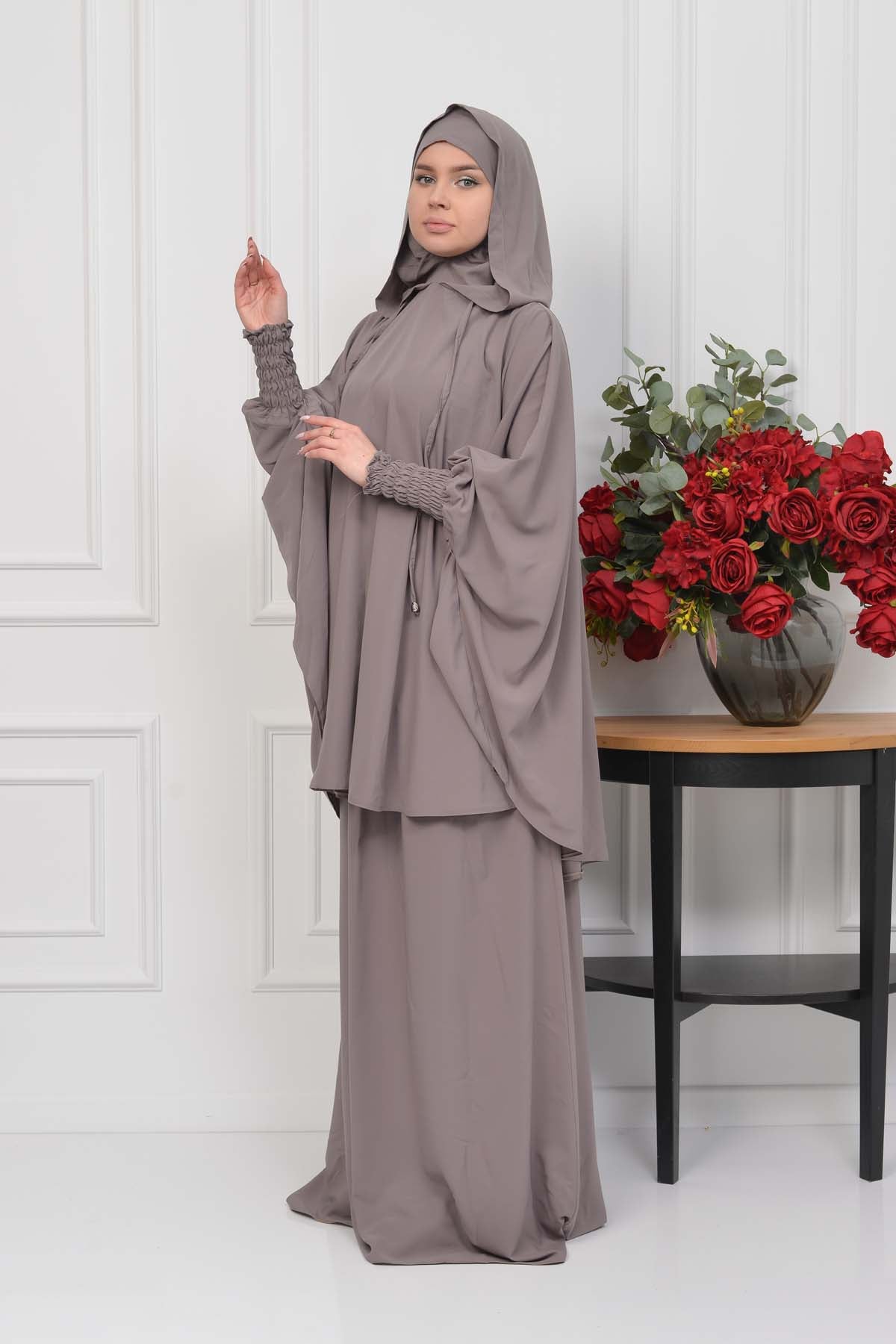 Muslim Hijab Dresses For Women -Standard Size Hooded Veiled Sheet 824 - Hellbraun