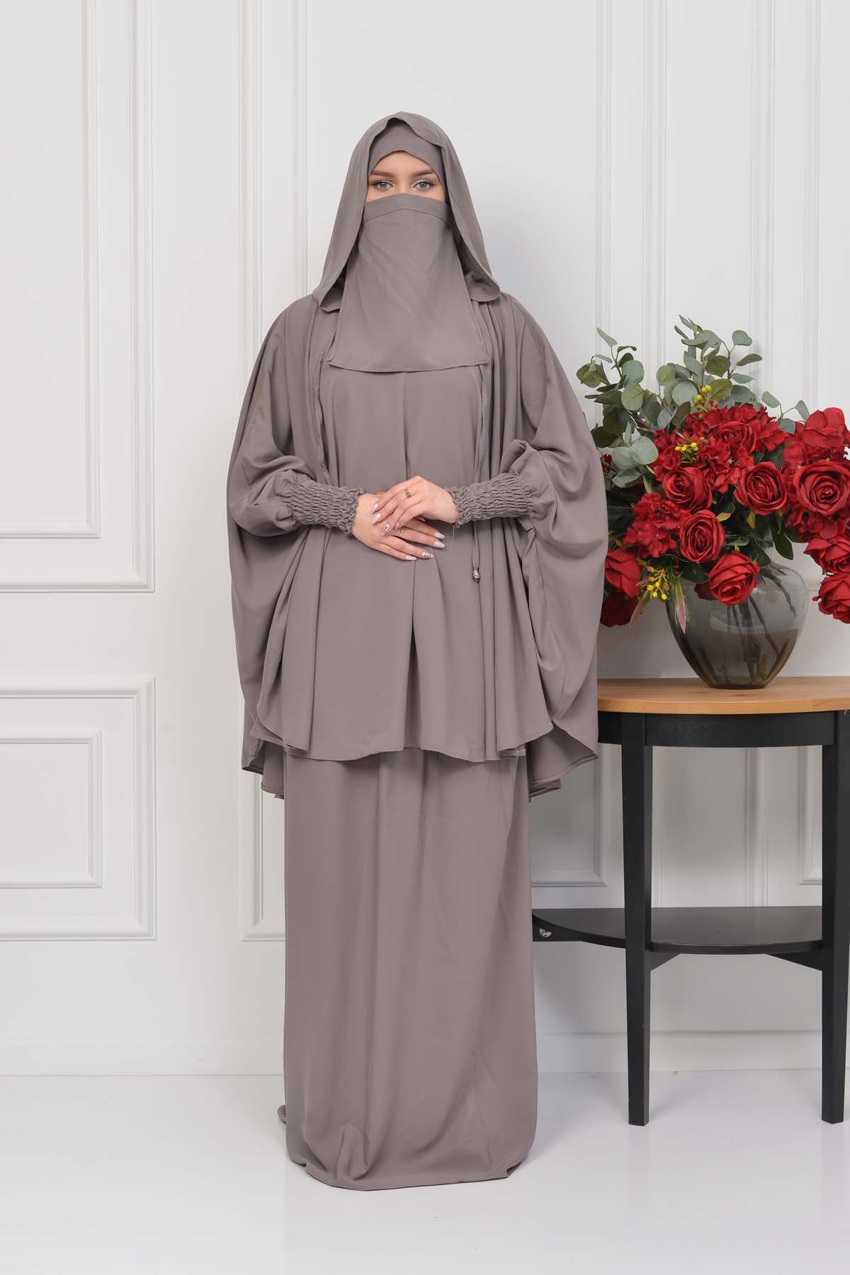 Muslim Hijab Dresses For Women -Standard Size Hooded Veiled Sheet 824 - Hellbraun