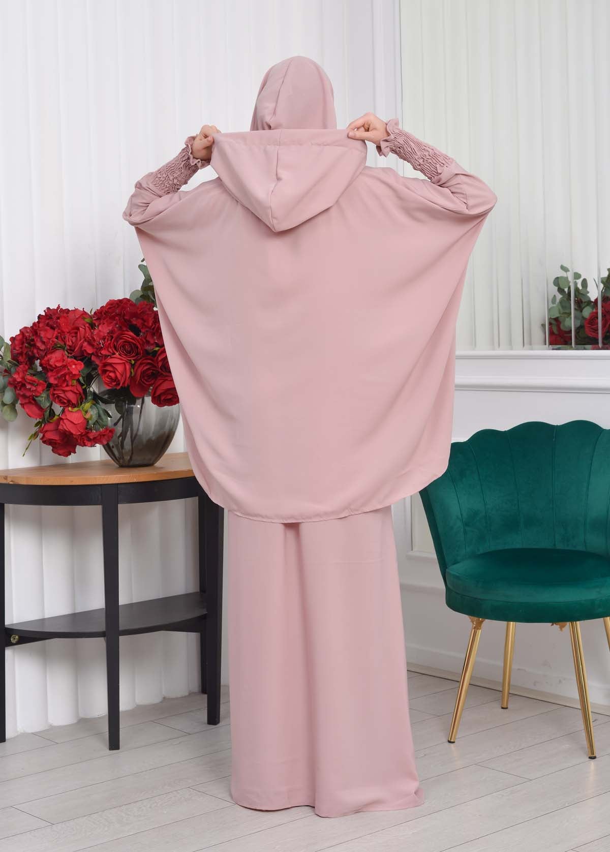 Muslim Hijab Dresses For Women -Standard Size Hooded Veiled Sheet 824 - Rosa